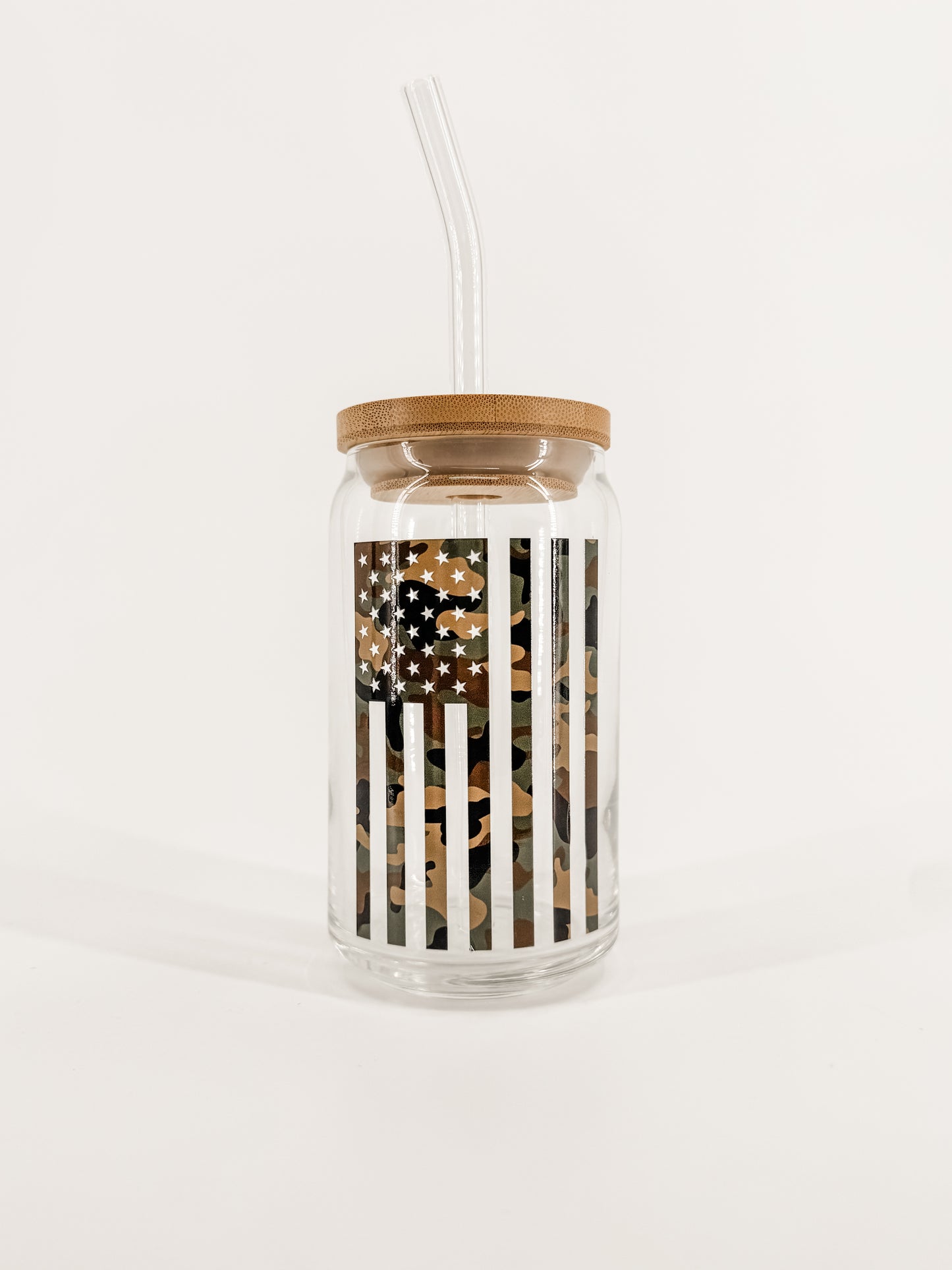 Camo American Flag Glass Cup