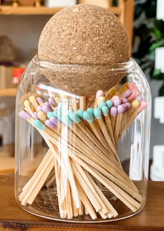 Pastel Matches In Glass Container