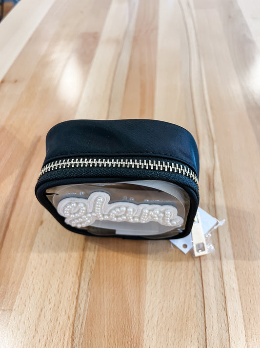 Varsity Letter Patch Clear Pouch Bag- Black Glam