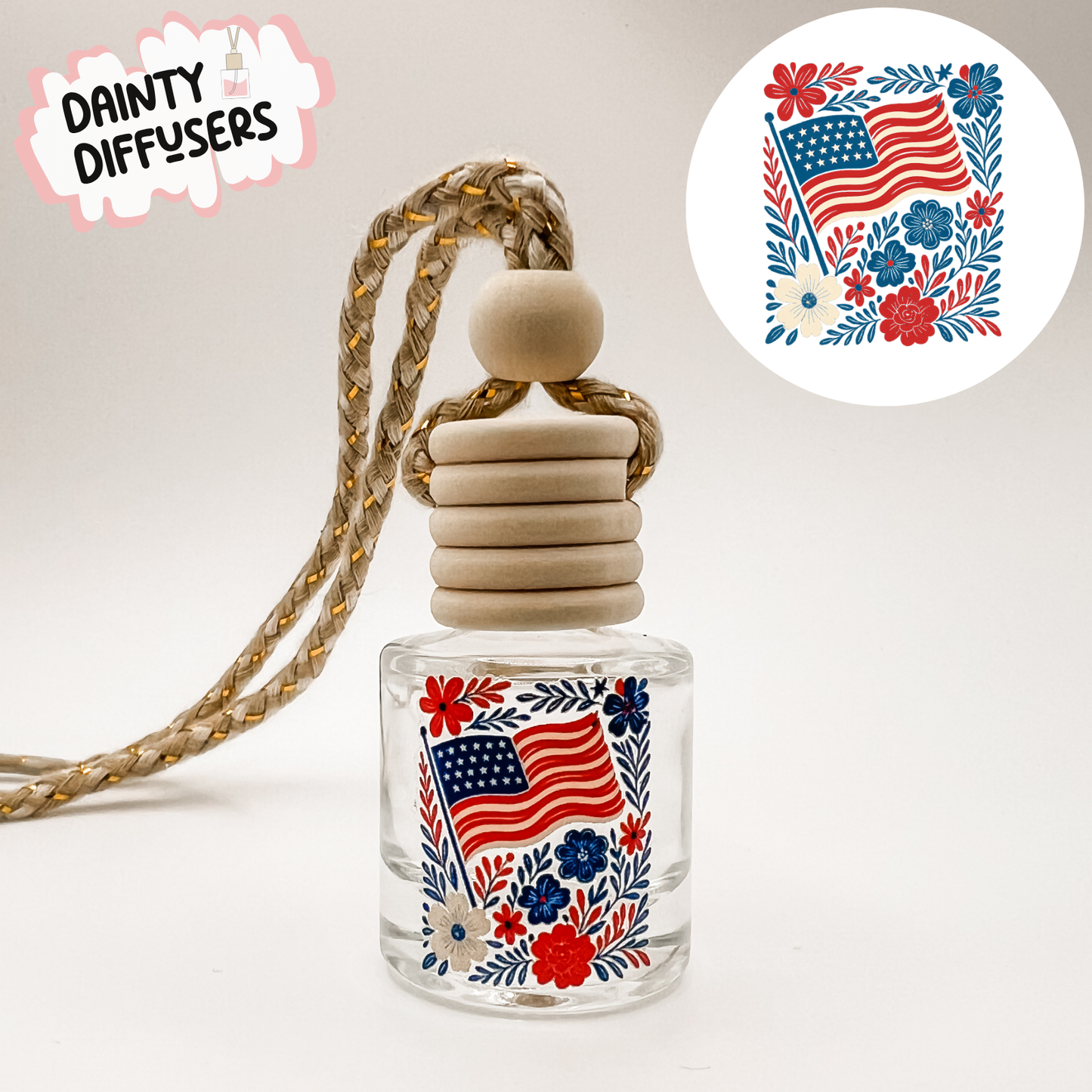 American Flag W/ Flowers Car Diffuser