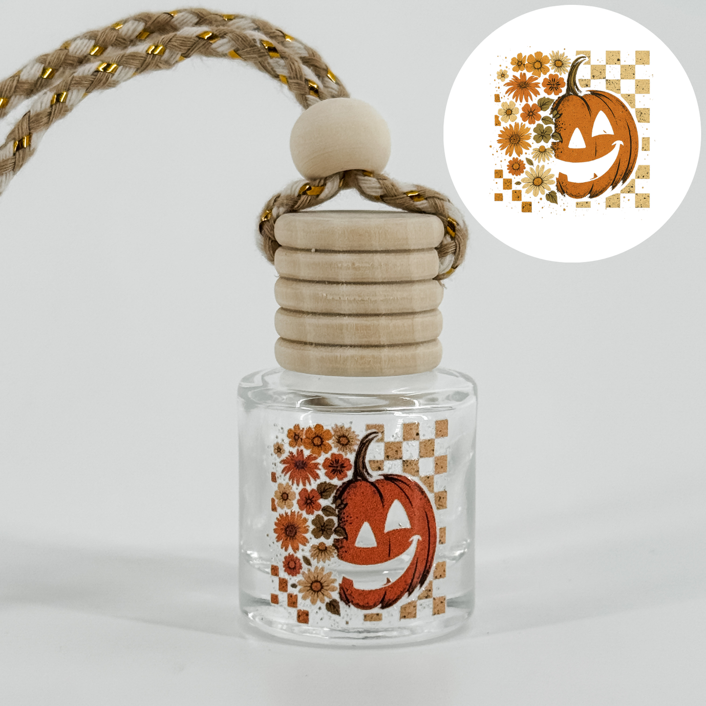 Checkered Pumpkin & Flowers Car Diffuser