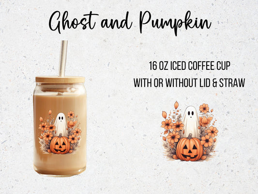 Iced Coffee Cup- Ghost and Pumpkin