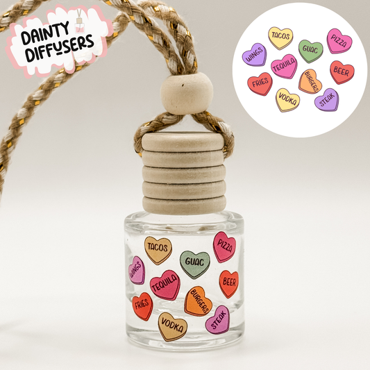 Tacos Guac & Pizza Candy Hearts Car Diffuser