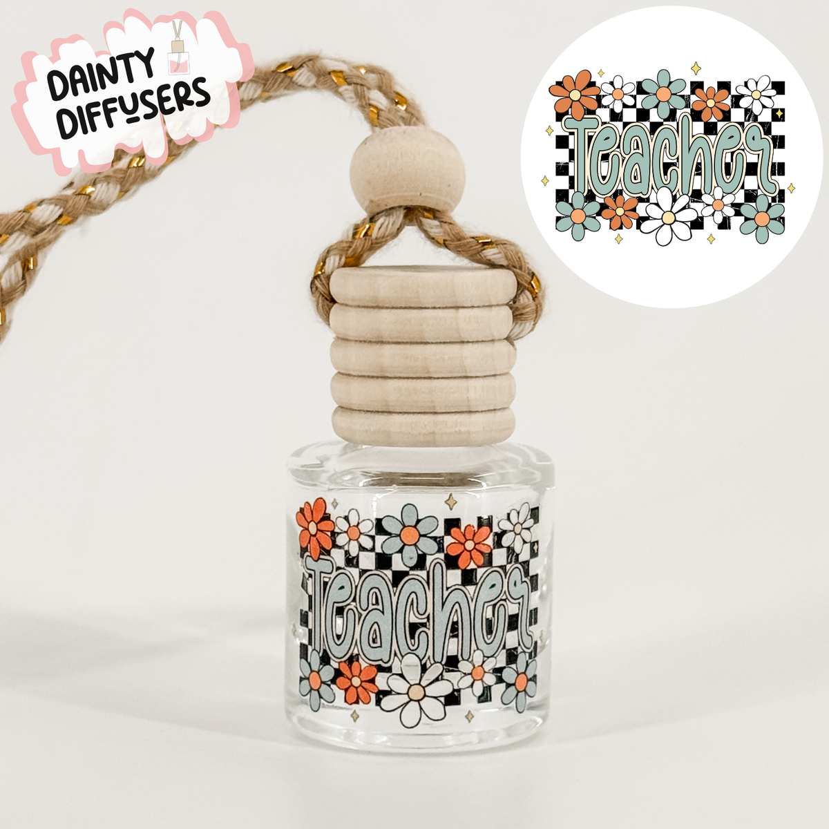 Teal Checkered Print Teacher Car Diffuser