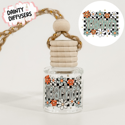 Teal Checkered Print Teacher Car Diffuser