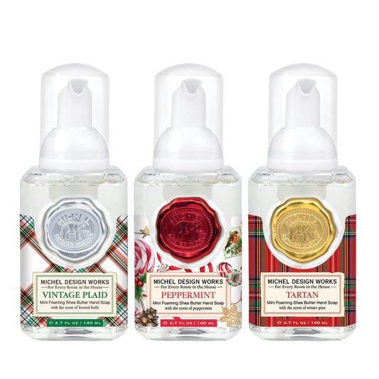 Mini Christmas Foaming Hand Soap Set: Vintage Plaid, Peppermint, Tartan