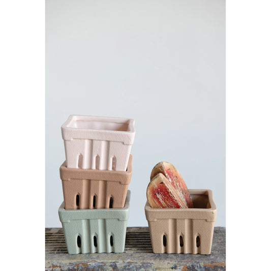 Stoneware Berry Basket- Pastel Green