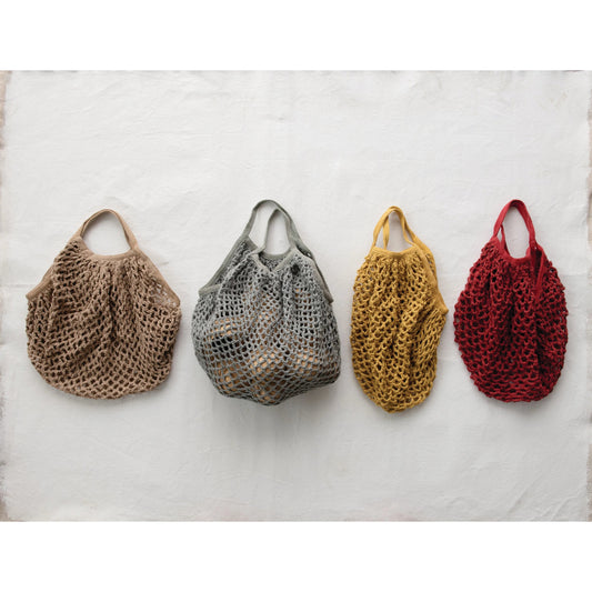 Cotton Crochet Market Bag- Maroon