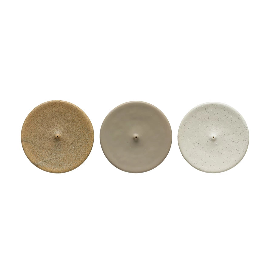 Round Stoneware Incense Holder- Speckled Tan