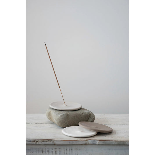 Round Stoneware Incense Holder- Speckled Tan