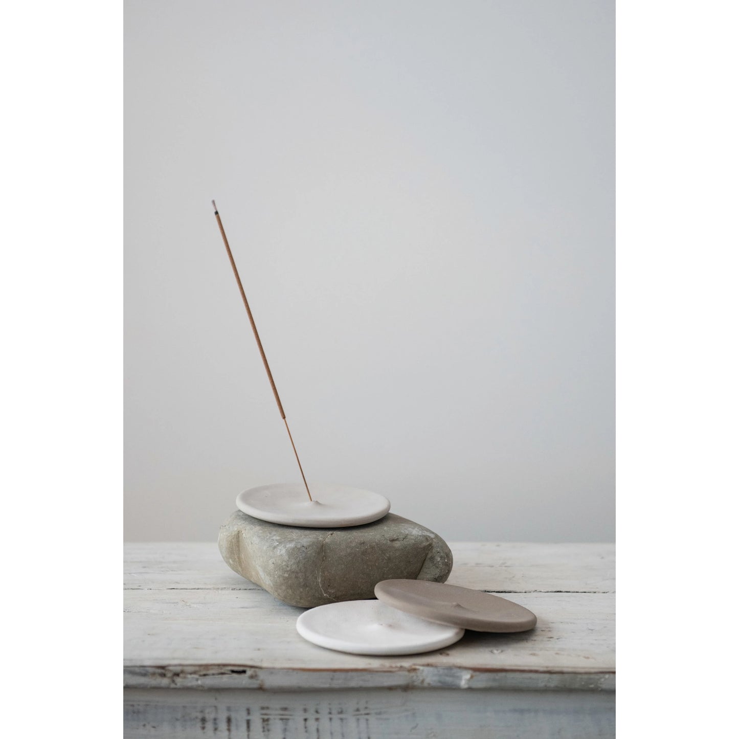 Round Stoneware Incense Holder- Speckled White