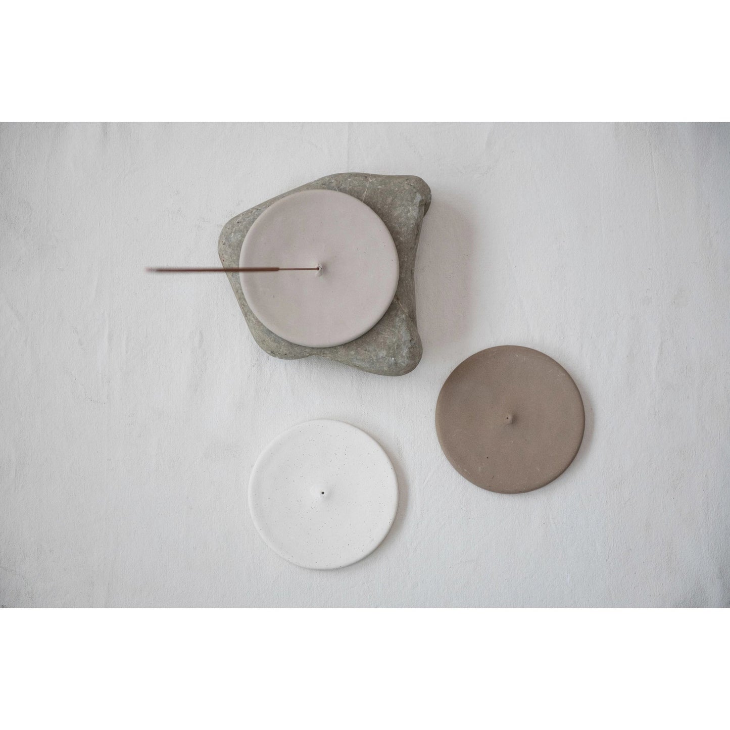 Round Stoneware Incense Holder- Speckled Tan