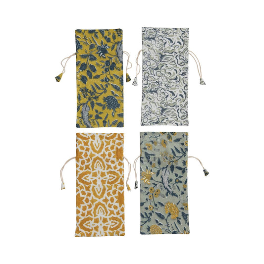 Cotton Wine Bag- Yellow Print