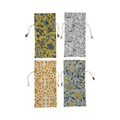 Cotton Wine Bag- Green & Navy