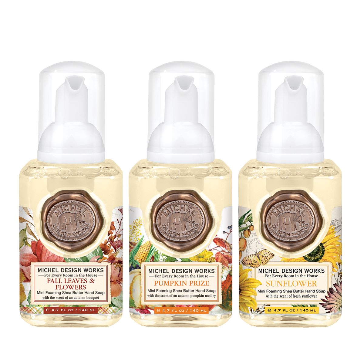 Mini Fall Foaming Hand Soap Set: Fall Leaves & Flowers, Pumpkin Prize, Sunflower