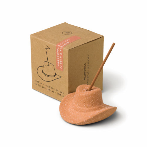 Cowboy Hat Incense Holder- Terracotta Vintage (Includes 100 count of Short Incense Sticks)